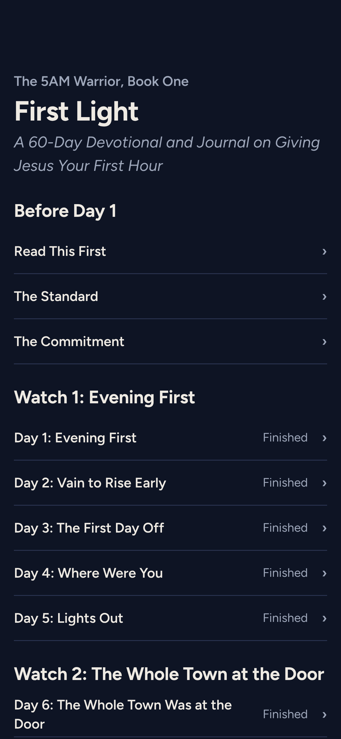 The Book: Read This First, the Standard, the Commitment, and every day of Watch 1 and Watch 2