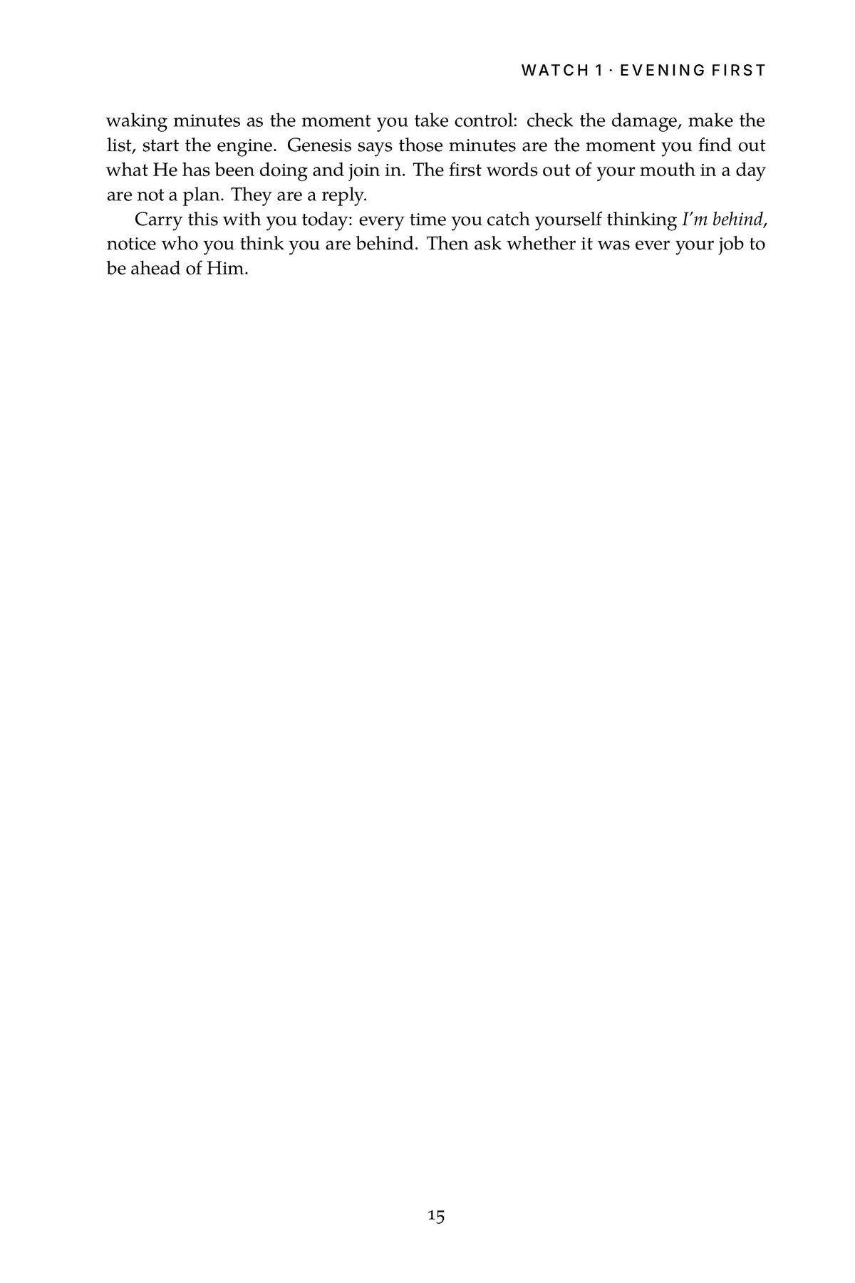 First Light, Day 1, page two of the reading